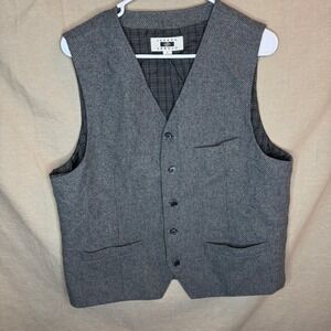 Joseph Abboud Mens Gray Herringbone Wool Blend Vest Large
